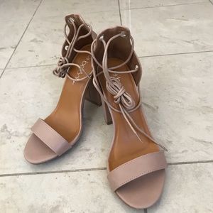 Blush lace up ankle strap heels